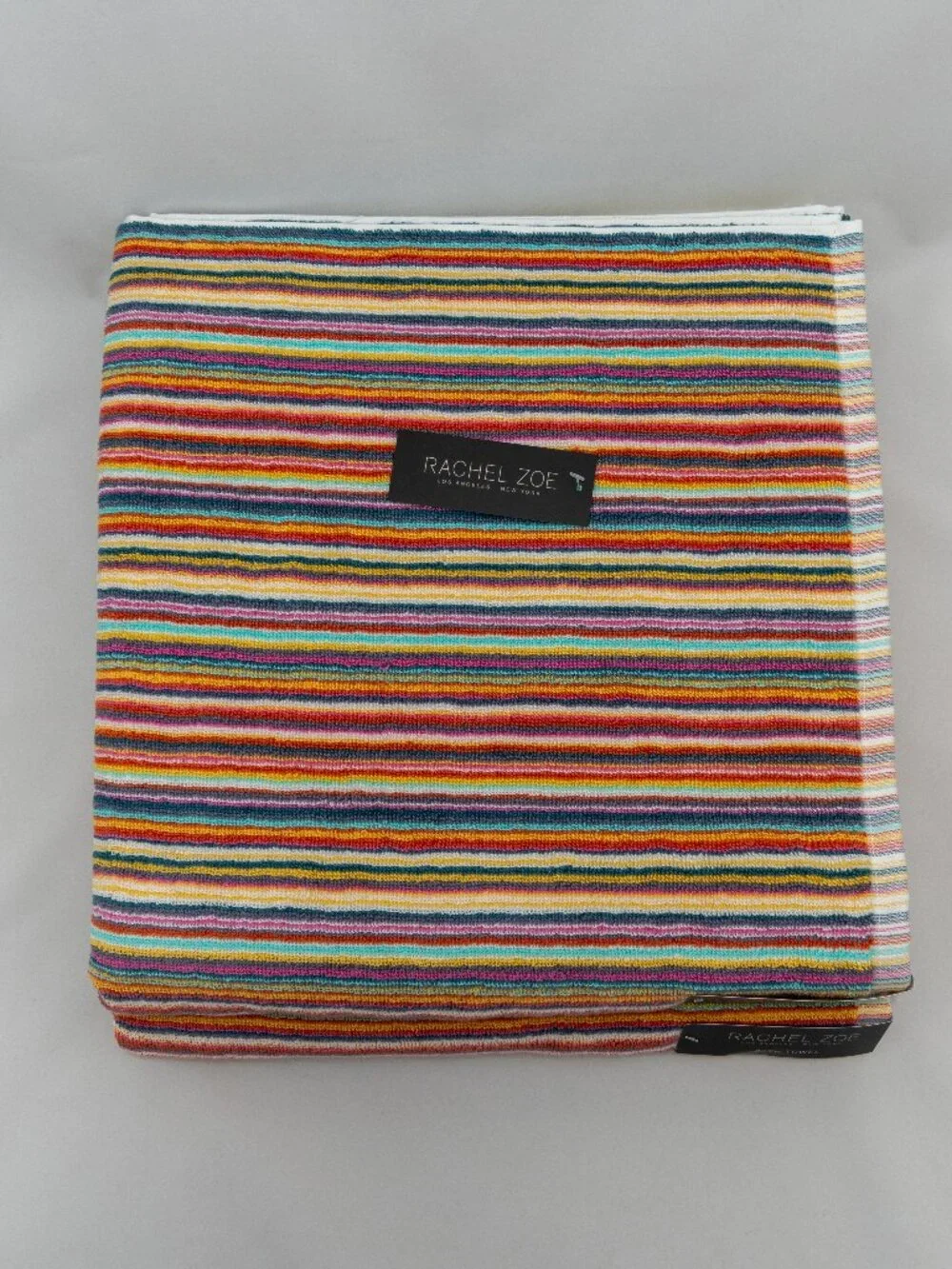 NWT Rachel Zoe Bath Towels Set of 2 Retro Multi Color Stripe Luxury Ribbed Boho